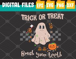 trick or treat brush your teeth retro halloween cute dentist svg, eps, png, dxf, digital download