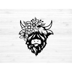 highland cow with flowers svg , highland cow png , cow with flowers svg