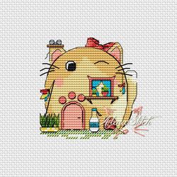 cat-house. fairytale houses. cross stitch pattern pdf & css