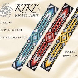 overlap bead loom pattern, loom bracelet pattern ethnic inspired native styled loom pattern set in pdf instant download