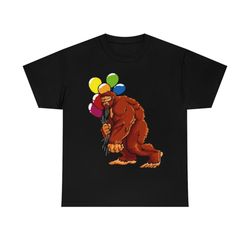 bigfoot with balloons sausquach birthday party monster t-shirt