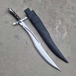 30" custom-made hunting long spartan sword in carbon steel with a leather sheath