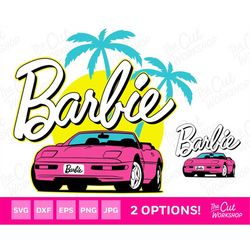 barbi car convertible corvette palms pink babe doll girly retro 80s | svg png jpg clipart digital download sublimation c