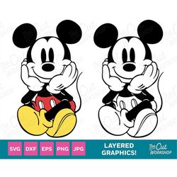 mickey mouse vintage cute cuddly sitting | 1 & 4 color layered | svg clipart images digital download -wolfpackbundle