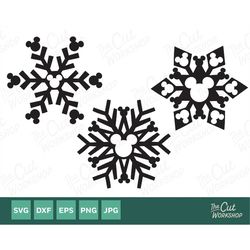 Snowflake Christmas Mickey Mouse Ears | SVG Clipart Images Digital Download Sublimation Cricut Cut File Png Dxf Jpg