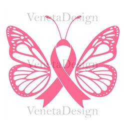 pink ribbon butterfly svg, breast cancer awareness, fight cancer