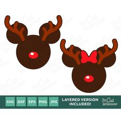 reindeer christmas mickey minnie mouse ears | svg clipart images digital download sublimation cricut cut file png dxf jp