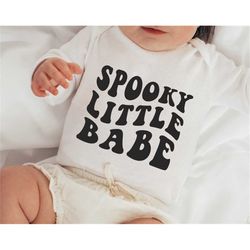 spooky little babe svg, spooky vibes svg, baby halloween svg, little girl halloween svg, retro halloween svg, wavy lette