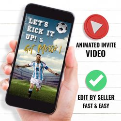 lionel messi birthday party video invitation, football animated invite, argentina soccer theme, personalized video