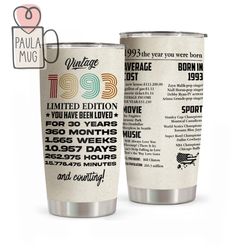 30th birthday gifts, 30 years old gifts, 1993 with time information curved tumbler, 1993 anniversary gift, born in 1993