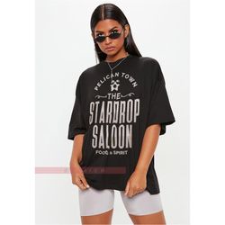 pelican town stardrop saloon food spirit stardw vally shirt | retro vintage pixel 8-bit game t-shirt, farming harvst moo