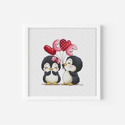 penguin cross stitch pattern pdf instant download, love counted cross stitch, valentine's day cross stitch, bird