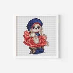 bunny cross stitch pattern pdf instant download, rabbit cross stitch, girl cross stitch, animal cross stitch