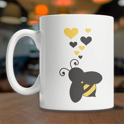 cute bee mug - bee with hearts mug - bee lover gift idea - cute mug with bee - i love bees gift mug - bee coffee mug - c