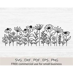 wildflowers svg, flower garden svg, floral line art svg, boho plant svg, daisy svg files for cricut, summer flowers svg