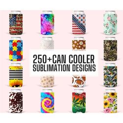 250 fabric can cooler sublimation designs bundle, beer cozies, can cosies, stubby holders, can cooler template, mega bun