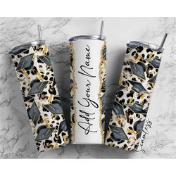 Graduation Hat On Leopard Print Add Your Own Name, 20oz Sublimation Tumbler Designs, Skinny Tumbler Wraps Template - 87