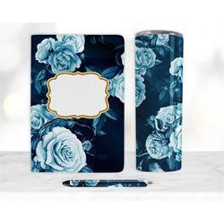 blue floral sublimation bundle, journal template, 20oz tumbler design, pen wrap water slide epoxy waterslide pen wrap pn