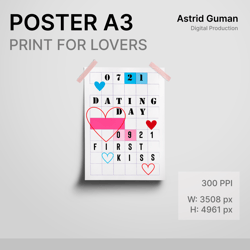 poster a3 for lovers. dating day. first kiss. png. svg. psd.