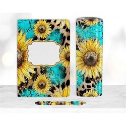 turquoise leopard sunflower sublimation bundle, journal template, 20oz tumbler design, pen wrap water slide epoxy waters