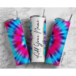Pink And blue Tie Dye Add Your Own Name, 20oz Sublimation Tumbler Designs, Skinny Tumbler Wraps Template - 88 PATTERN