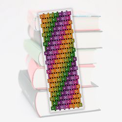 cross stitch bookmark pattern geometric, multicolored cross stitch, bookmark embroidery pattern, gift for book lover