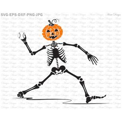 baseball skeleton pumpkin face svg, pumpkin face svg, skeleton svg, halloween skeleton svg, halloween svg, cricut, silho