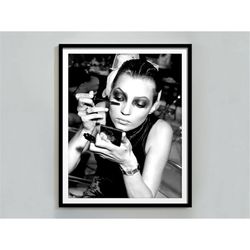 kate moss print, makeup wall art, black and white, vintage photo, fashion photography, digital download, feminist print,