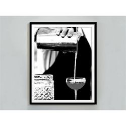 martini in los angeles poster, black and white, fine art print, bar cart print, martini wall art, digital download, cock