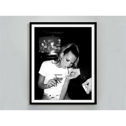 kate moss smoking cigarette poster, black and white, fashion print, vintage photo, feminist print, old hollywood decor,