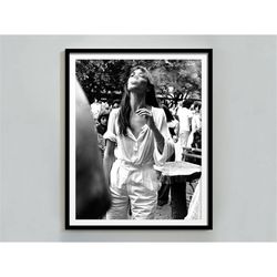 jane birkin smoking cigarette poster, black and white, vintage wall art, feminist print, concert poster, music wall art,