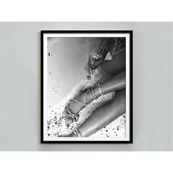 woman drinking champagne in bathtub print, feminist poster, black and white, alcohol wall art, teen girls bathroom decor