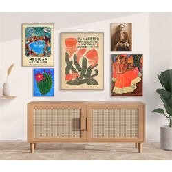 mexican gallery wall poster set, mexican poster set, floral print, vintage art, floral wall art decor, gift idea, a1/a2/