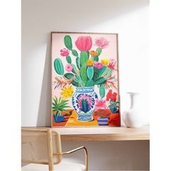 vintage mexican cactus poster, colourful mexican art print, traditional mexican artwork, floral vintage poster, latin de