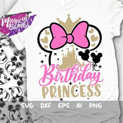 birthday princess svg, mouse birthday svg, birthday trip svg, mouse ears svg, baby girl svg, magical birthday svg, dxf,