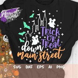 trick or treat svg, main street svg, mouse halloween svg, spooky castle svg, mouse ghost svg, cut files svg, dxf, png,