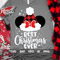 best christmas ever svg, santa hat svg, plaid hat svg, christmas trip, plaid mouse svg, mouse ears svg, mouse bow svg, d