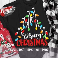 christmas lights castle svg, christmas svg, christmas trip svg, lights castle svg, magic castle svg, mouse ears svg, dxf