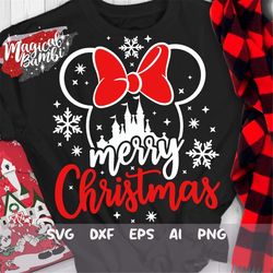 merry christmas svg, christmas svg, christmas trip, magic castle svg, snowflake mouse svg, mouse ears svg, dxf, png