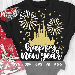 happy new year svg, new year mouse svg, new year castle, fireworks castle, new year trip, holidays vacation, cut files s