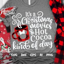 christmas movies and hot cocoa kind of day svg, plaid mouse svg, christmas mouse svg, buffalo plaid svg, mouse ears svg,