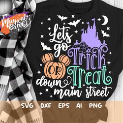 trick or treat svg, main street svg, pumpkin mouse svg, halloween castle svg, halloween trip svg, cut files svg, dxf, pn