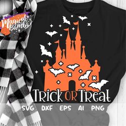 trick or treat svg, spooky castle svg, halloween svg, halloween castle svg, halloween mouse svg, cut files, svg, dxf, pn