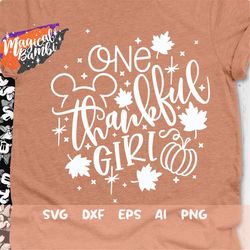 one thankful girl svg, grateful blessed svg, fall leaves svg, mouse pumpkin svg, mouse ears svg, thanksgiving cut file,