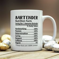 bartender mug, bartender gift, bartender nutritional facts mug,  best bartender gift, bartender graduation, funny barten