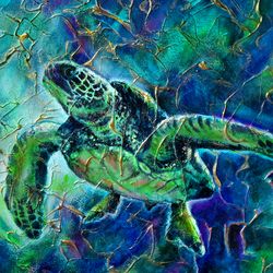 sea turtle painting on canvas underwater modern oil art ocean life abstract artwork by artist ginna paola