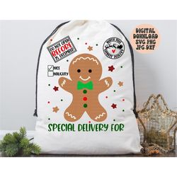 gingerbread santa sack svg, png, jpg, dxf, christmas gift bag svg, santa present bag svg design, special delivery svg, s