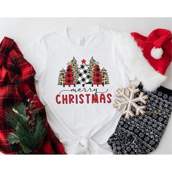 ladies merry christmas shirt, women christmas shirt, cute christmas shirt, women holiday shirt, leopard print christmas