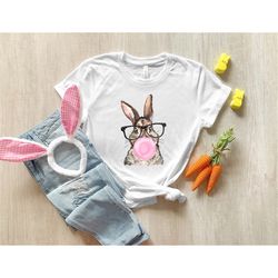 bunny with leopard glasses shirt, easter shirt, easter bunny graphic tee, easter shirts for women,ladies easter bunny,bu