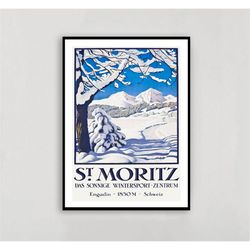 st moritz, suisse vintage ski poster - art deco, canvas print, gift idea, print buy 2 get 1 free